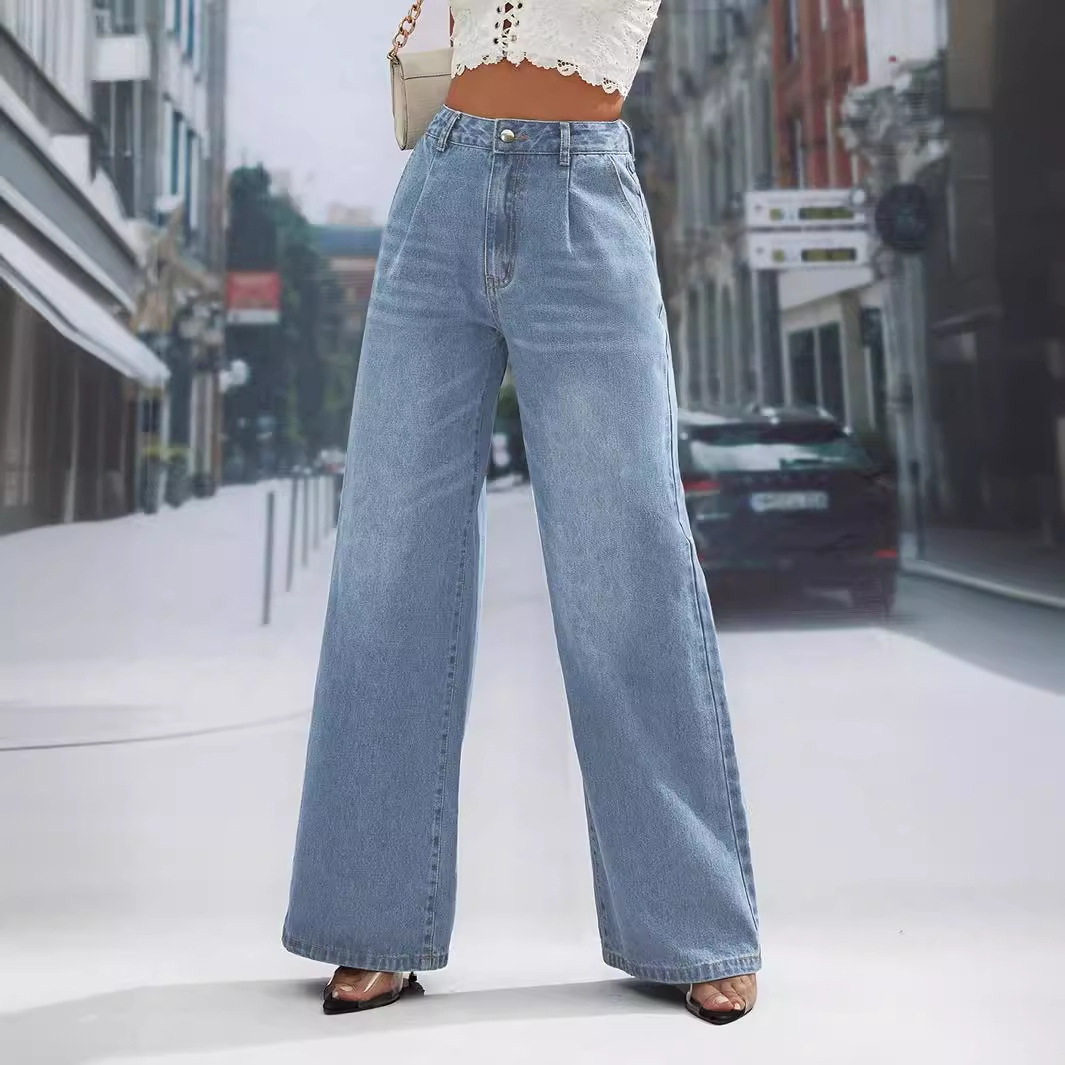 High Waisted Wide Leg Jeans Slim Fit Stylish Design Comfortable Fabric Casual Wear for Women Wholesale Available
