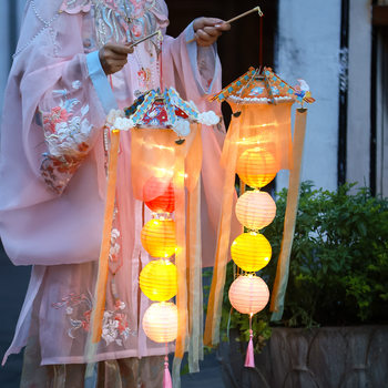 Mid-Autumn Festival Lanterns Handmade DIY 2025 New Creative Ancient Style Purple Gauze Lanterns Kidsren's Satchel Luminous Lantern Stalls