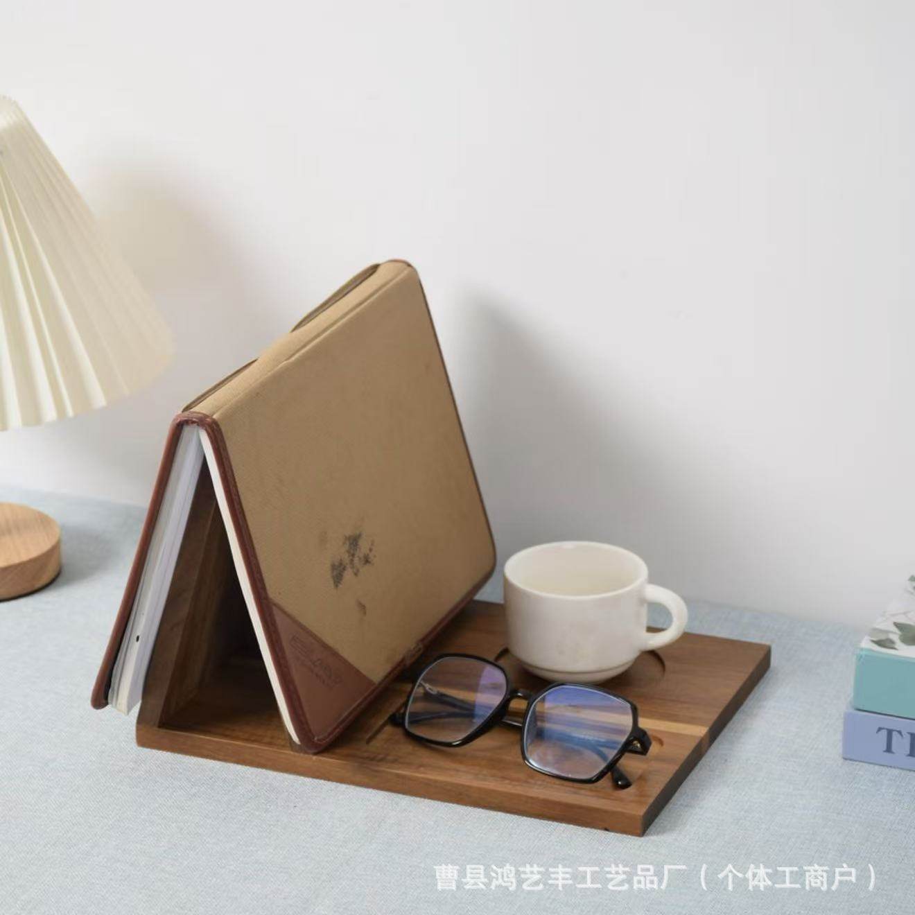Cross-border New Solid Wood Triangle Book Stand Acacia Wood with Coaster Bracket Reading Rack Home Bedroom Desktop Bookshelf