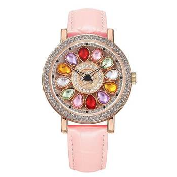 2025 New Rotating Baby's Breath Women's Watch, Versatile Large Dial Watch, Trendy Double Strap Configuration, Rhinestone Fashion, Light Luxury