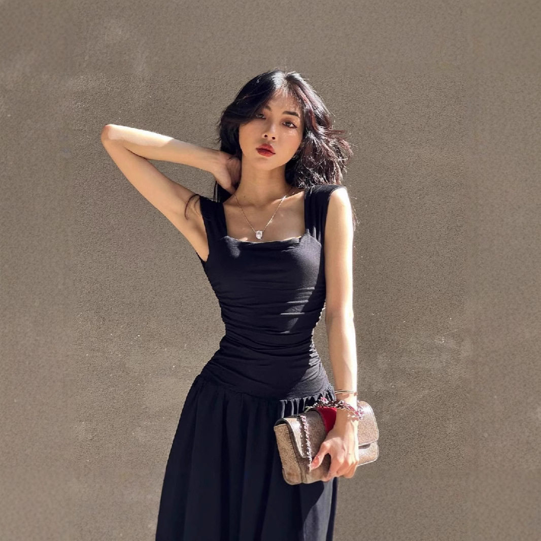 Fashionable Womens Fall Winter Dress Square Neck Ruffled Hem Waist Defining Sheer Fabric Perfect for Parties or