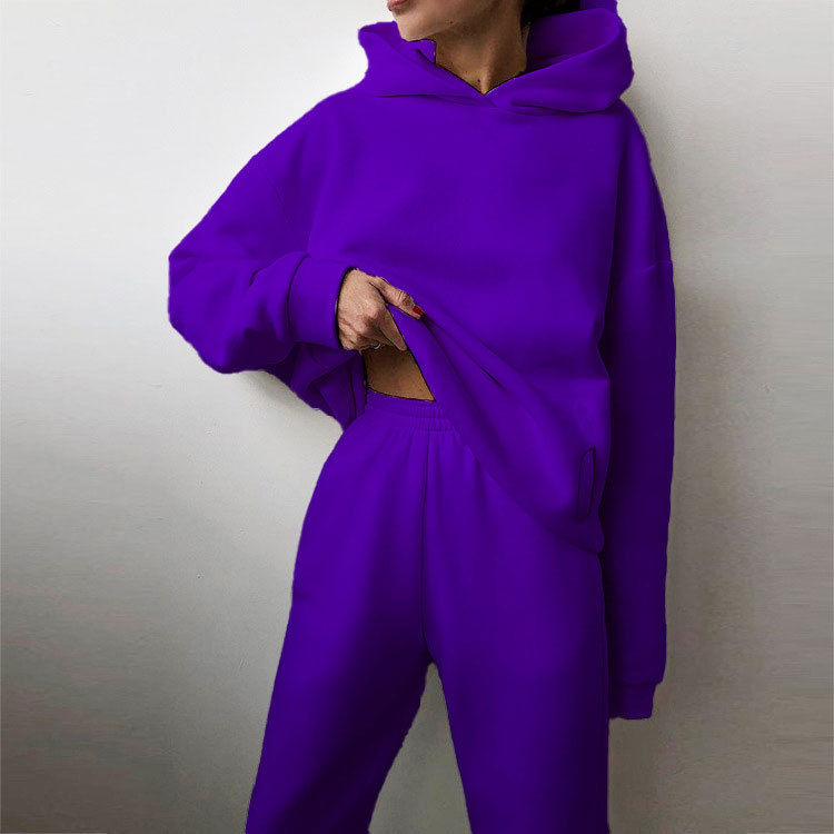 Hooded Sweatshirt and Pants Set for Women Solid Color Casual Outfit Spring Fashion