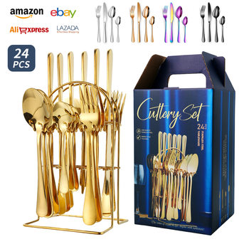 Tableware Set Stainless Steel Tableware 1010 Hanger 24-Piece Set Western Food Knife, Fork and Spoon Tableware Set Wholesale
