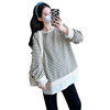 2024 New Pregnant Women Autumn and Winter Thickened Fake Two-piece Stripe Stitching Loose Casual T Sweater/Velvet Sweater