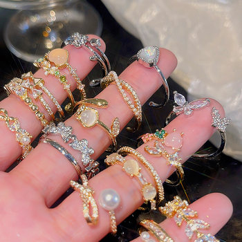 Light Luxury Niche Super Flash Zircon Love Ring Women's ins Style Advanced Design Sense Open Index Finger Ring Wholesale