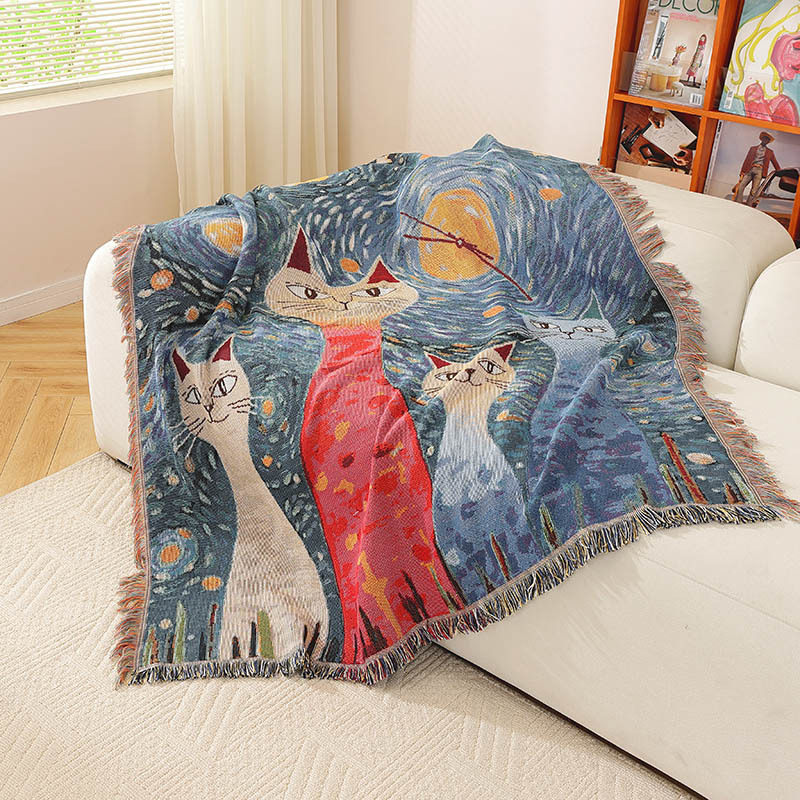 Customized Pet Kitten Jacquard Decorative Tapestry Cotton Thread Blanket Sofa Towel Office Nap Blanket High-End Gift Blanket