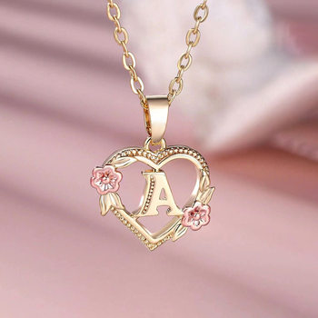 Amazon Gold 26 Letters Rose Gold Flower Love Necklace Casual O-Shaped Chain