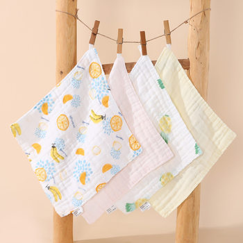 Class A Xinjiang Pure Cotton Newborn Baby Face Square Gauze Thickened Pleated Buersucker Printed Children's Slipper Towel