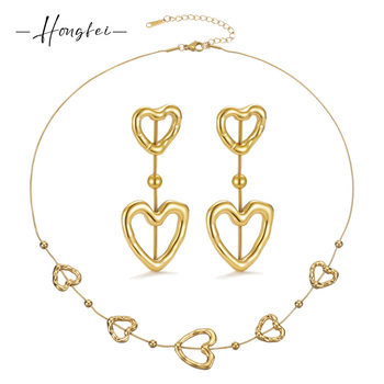 Cross-Border Popular Stainless Steel 18K Gold Cut Out Heterosexual Heart Necklace Accessories for Women Cold Style Dongguan Titanium Steel Jewelry