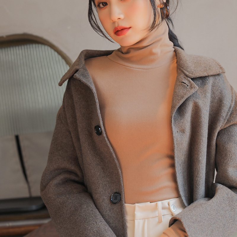 纯色德绒堆堆高领打底衫女内搭秋冬季加绒加厚长袖打底衣紧身t恤