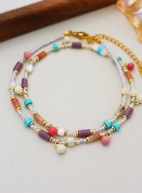 原创民族时尚个性彩色锆石多巴胺串珠项链女百搭感小众简约锁骨链