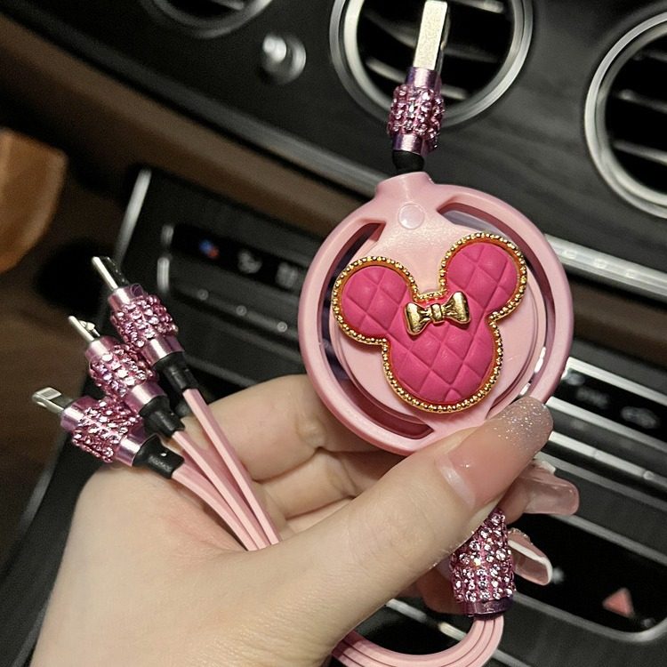 Car charger tpyec fast charging car female one drag three data cable for Huawei Android Apple three in one