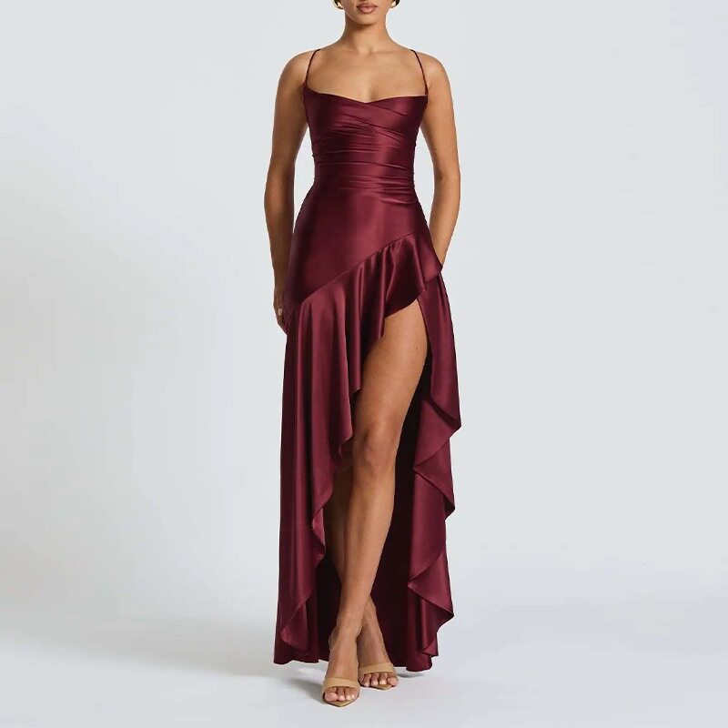 Womens Spring Dress Elegant Solid Color with Ruffle Hem Irregular Design for Casual or Formal Occasions Wholesale