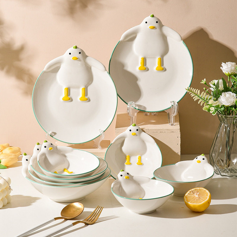 Cartoon Ceramic Dishes Tableware Household Children's Tableware Internet Celebrity Personalized Dishes Cute Duck Dishes Set