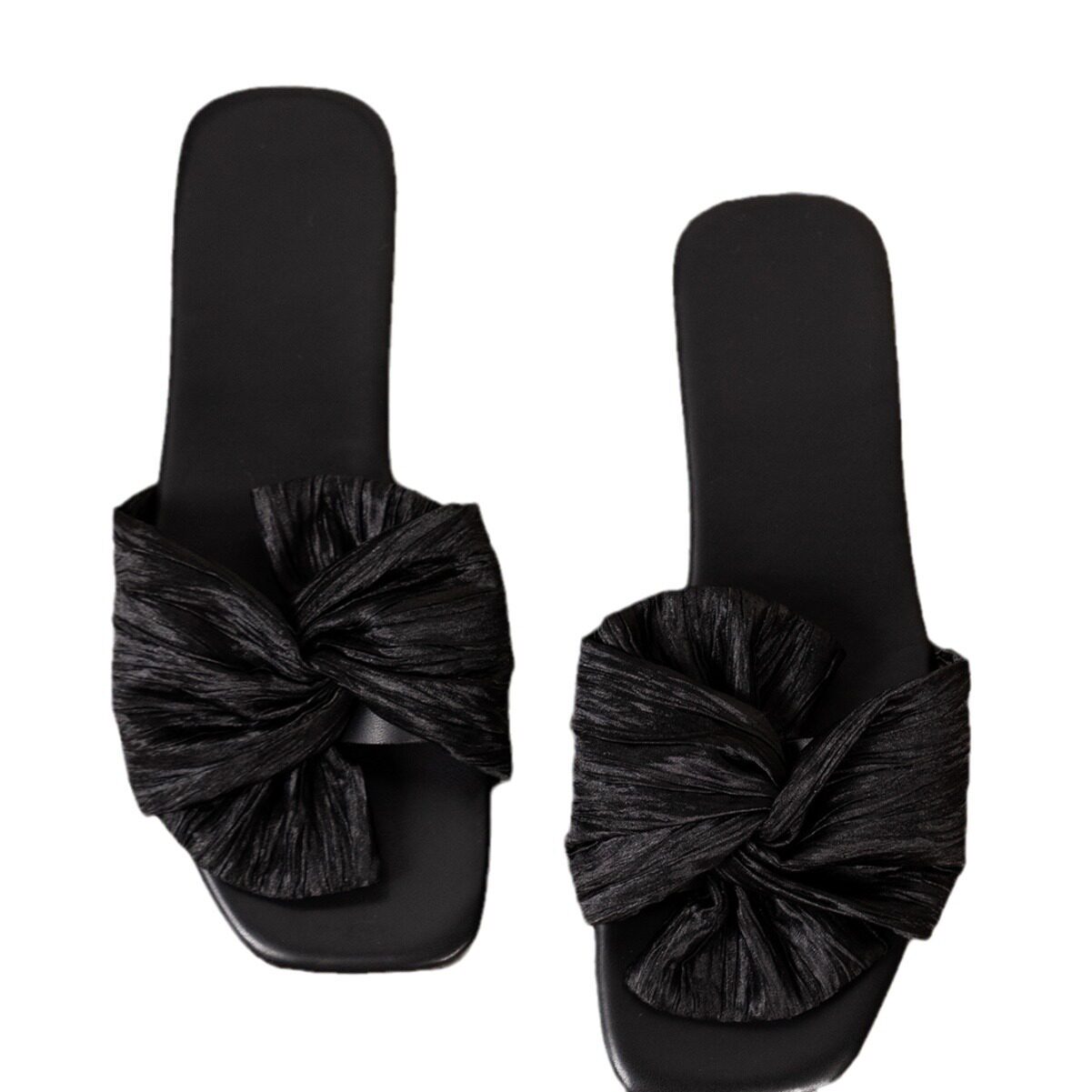 2024 summer new plus size bow flat bottom slippers 2024 summer new fashion versatile women's shoes in stock