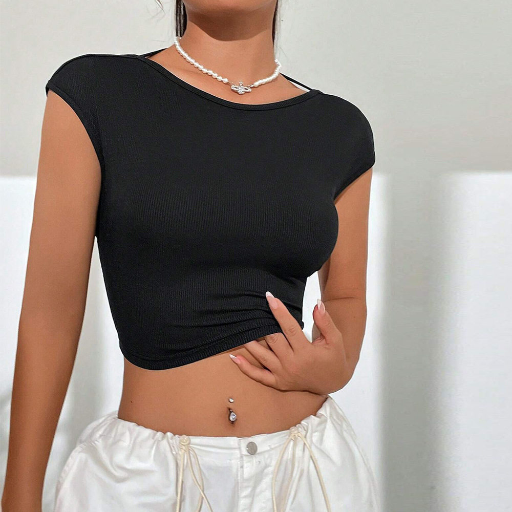 Womens Sexy Backless T Shirt Short Sleeve Sweet and Spicy Style Spring Summer Fashion Wholesale Available