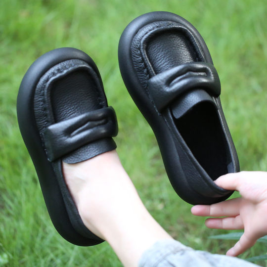 广州高端复古纯手工复古真皮平底单鞋女大头乐福鞋