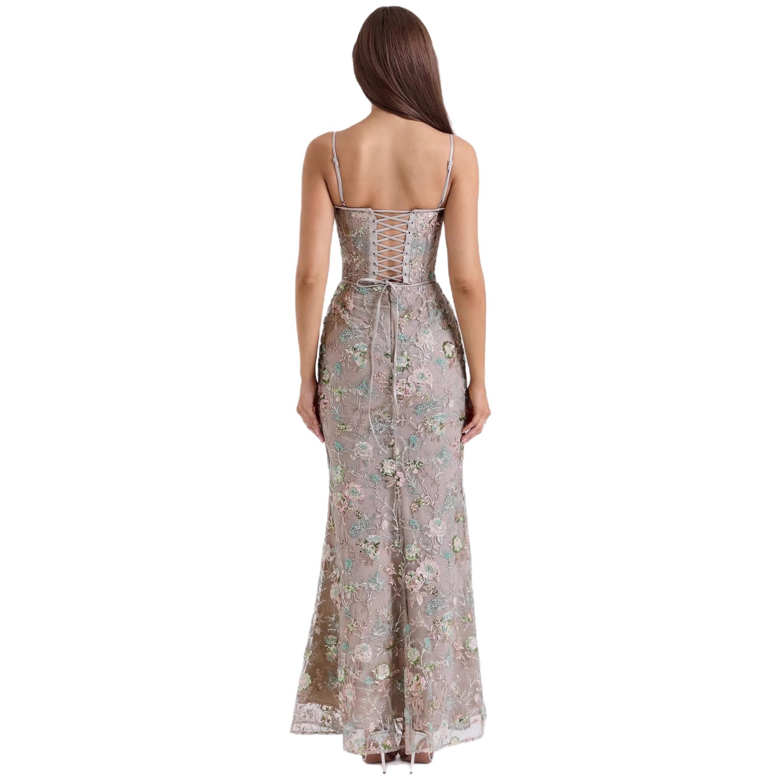 Elegant Sleeveless Backless Dress Low Neckline Tie Detail Chic Style Perfect for Parties and Special Occasions