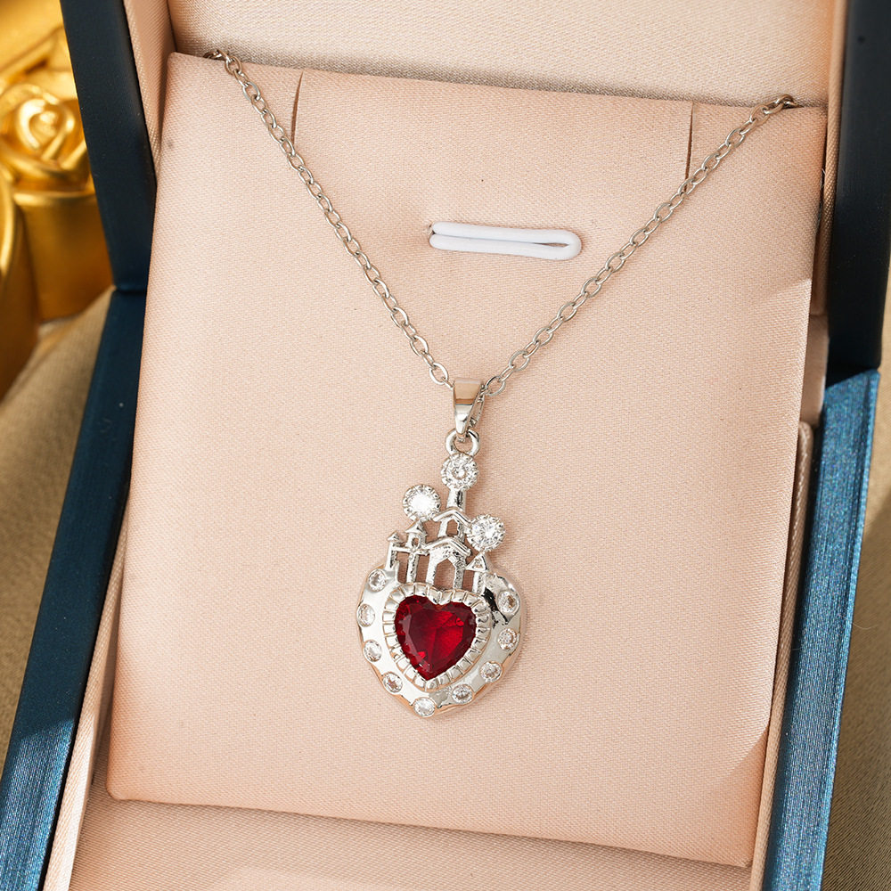 401 ラブキャッスル ネックレス - シルバーレッド