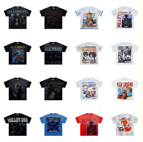 Trendy High Street Va New Retro Character Print Summer Unisex Loose Casual Washed Vintage Short Sleeve T-Shirt Le Six