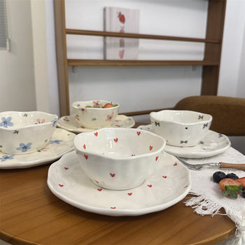 Korean Ins Style Hand-Painted Asymmetrical Ceramic Bowls and Plates High-Looking Salad Fruit Plate Snack Snack Bowl