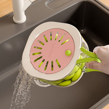 Special Large Draining Basket Household Cute Fruit Basket Telescopic Water Filter Two-in-One Thickened Dehydration Vegetable Washing Basket with Lid