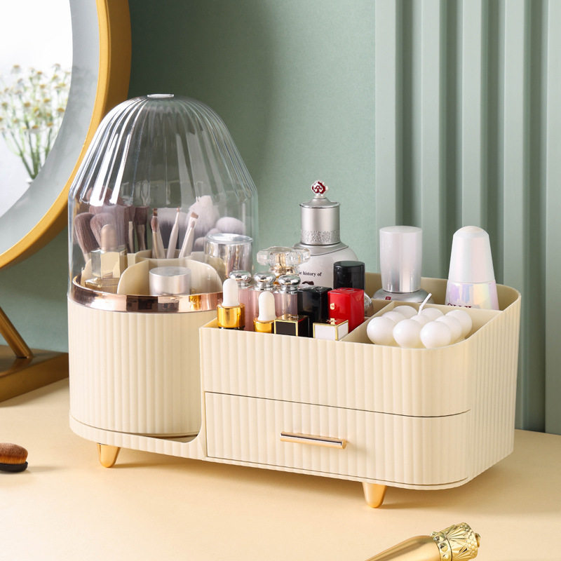 Cosmetic storage box rotatable grid desktop light luxury lipstick makeup brush eyebrow pen holder skin care shelf