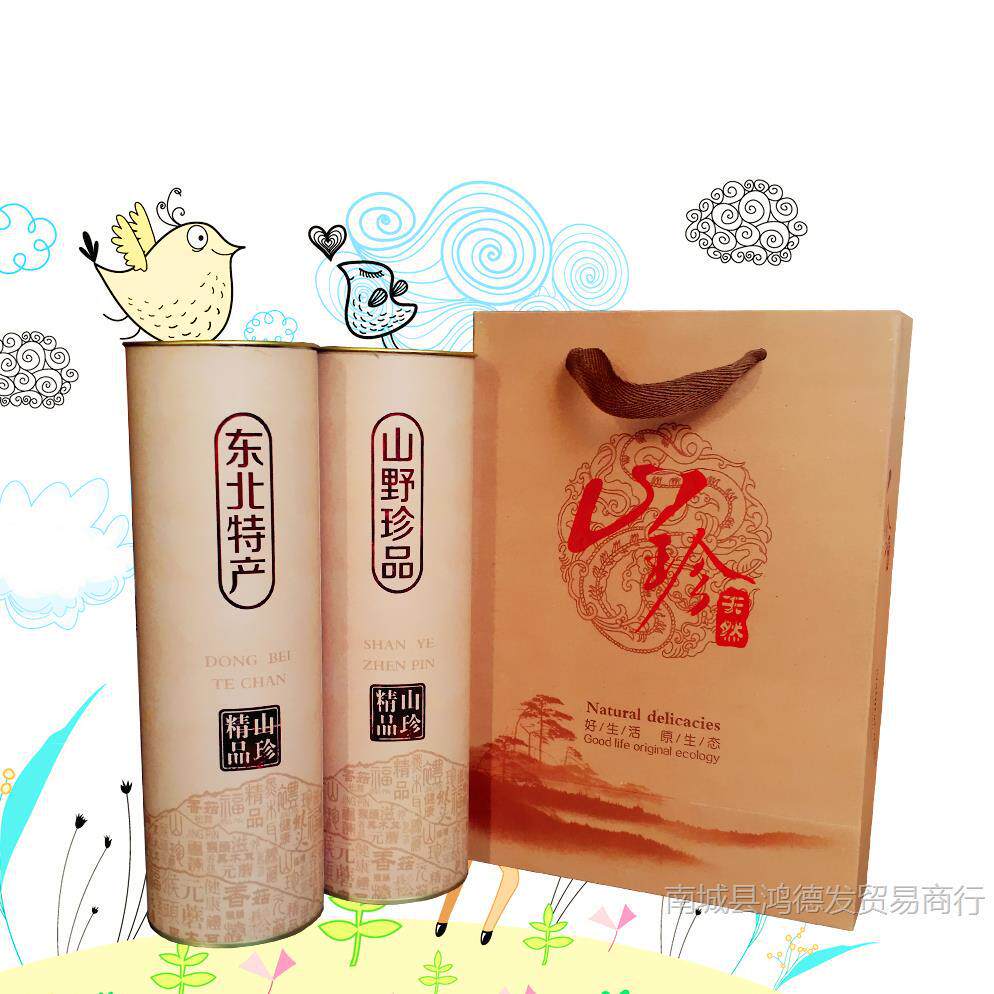 Gift Box Packaging for Autumn Mushrooms and Black Fungus, High-End Shandong Specialty Black Fungus Barrel, Dried Goods, Mushrooms, Mountain Delicacies, Hazelnut Barrel