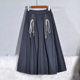 Denim Skirt A-Line Skirt Waist Belt Midi Skirt