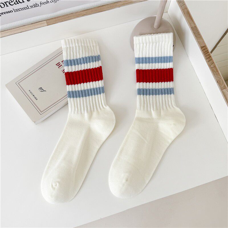 潮牌cityboy日系粗线条纹长袜女堆堆袜棉运动复古中筒袜子男ins潮