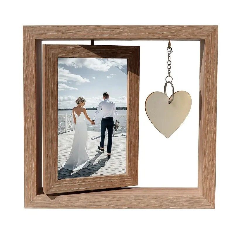 Cross-Border Wooden Rotating Commemorative Photo Frame Creative Heart-Shaped Pendant Photo Frame Display Stand Pet Photo Frame Christmas Wholesale