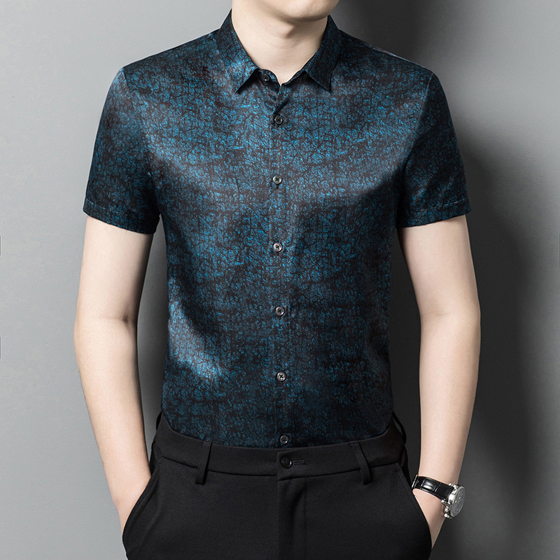 Áo Sơ Mi Nam Chất Liệu Lụa Tơ Tằm Ngắn Tay Họa Tiết Hoa Hàng Mùa Hè Phong Cách Trẻ Trung