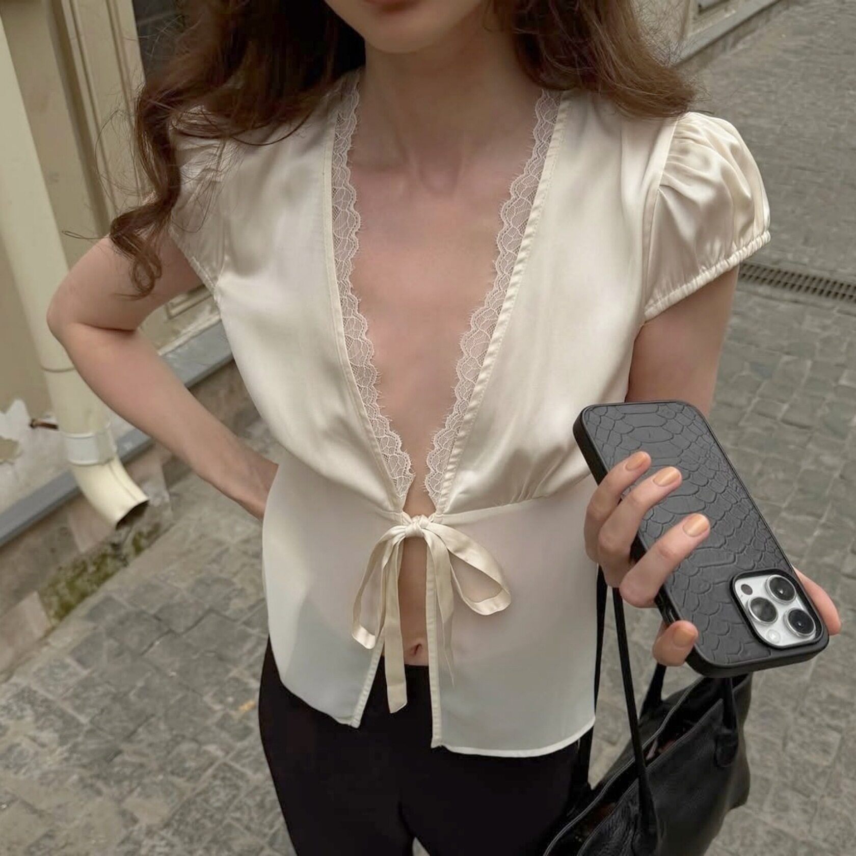 French Lace Trimmed T Shirt Slim Fit Short Sleeve Stylish Design Summer Casual Wear for Women Wholesale Available