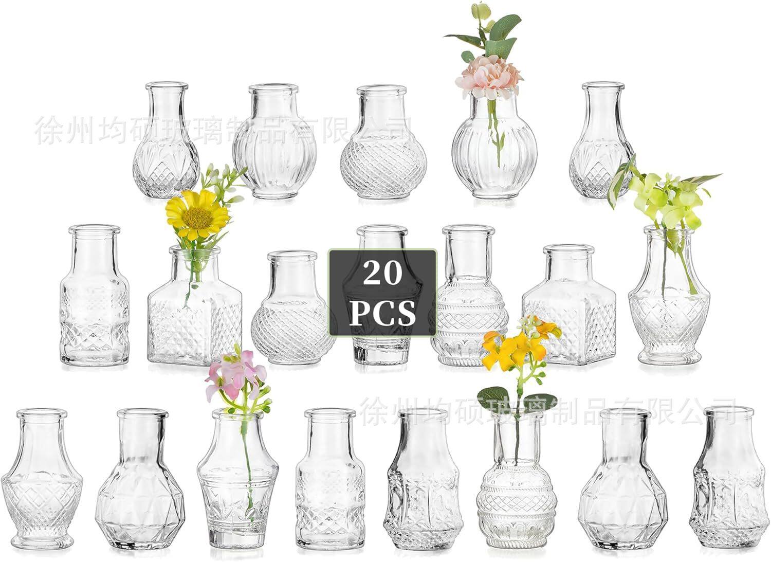 跨境热销复古玻璃花瓶插画高级感香薰瓶 透明ins风摆件小花瓶套装