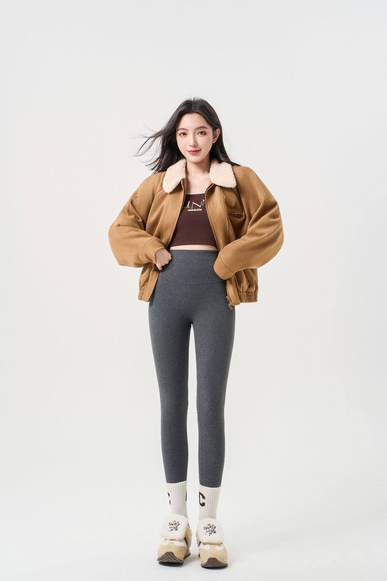 棉塑师蜜桃裤纯棉加绒加厚打底裤女外穿秋高腰收腹提臀保暖瑜伽裤