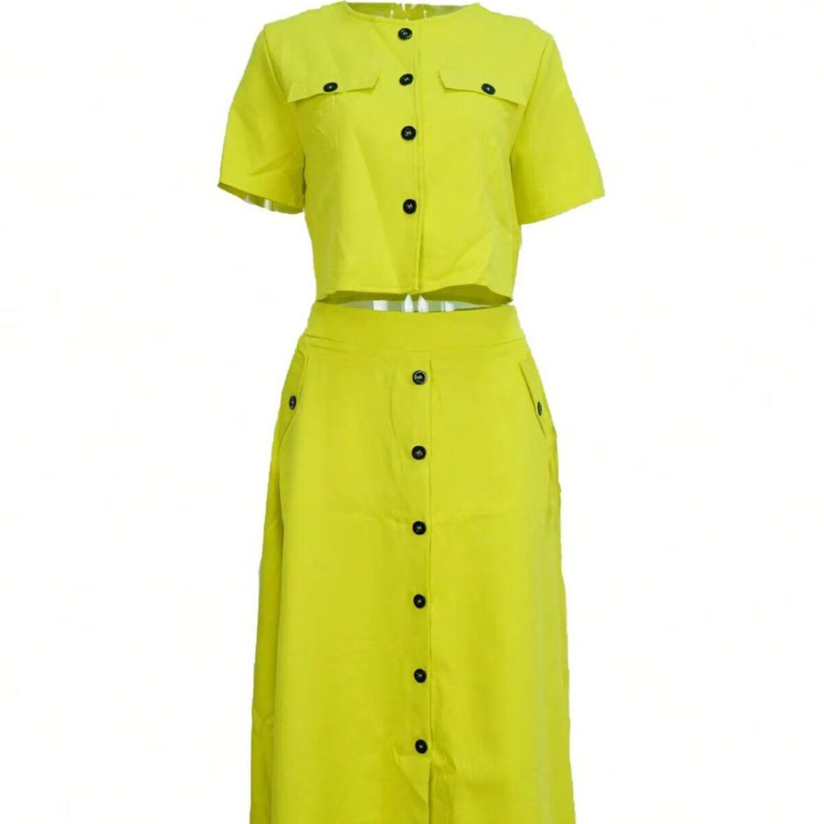 2024秋季时尚女装休闲套装优雅单排扣长款上衣短袖高领优雅知性风