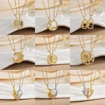 Cross-border Amazon New Moon and Sun Couple Necklace Fashion Joker Collarbone Girl Necklace Jewelry Wholesale