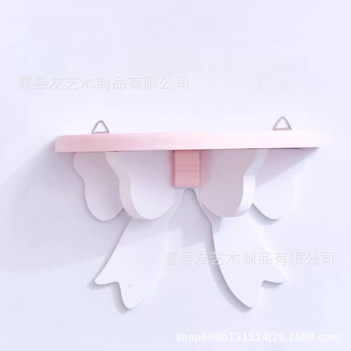 儿童木制蝴蝶结收纳架居家粉红色木质收纳架墙面装饰木制置物架