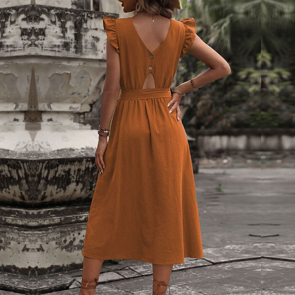 Womens Bohemian Maxi Dress Sexy Backless Waist Cinching Flowy Design Perfect for Vacations and Summer Events