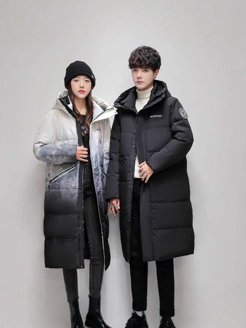 Cross-Border Trade Long Coats for Men and Women, Couple's Over-The-Knee Thickened Gradient Warm Jackets, Dropshipping Korean Style down Jackets