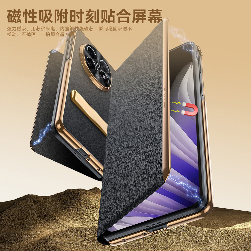 Suitable for Oppo Find N5 Electroplated Leather Case, Genuine Leather Nappa Pinhole Lens Full Protection Case, Anti-Fingerprint