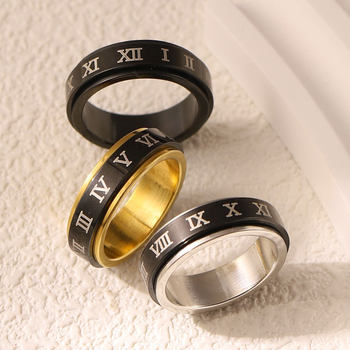 Cross-border Hot Selling Roman Numerals Titanium Steel Ring Rotatable Stainless Steel Creative Ring New Student Personality All-match