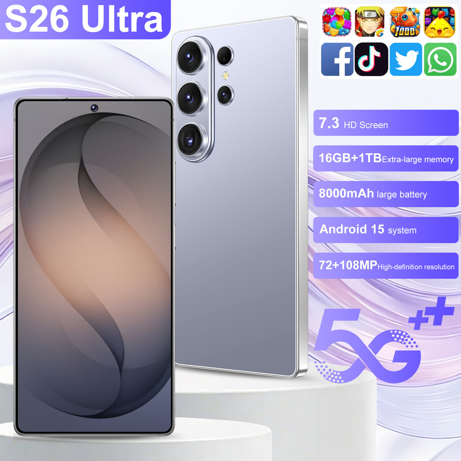 热销 跨境手机S26Ultra 16+1TB 穿孔7.3寸大屏外贸智能手机工厂批