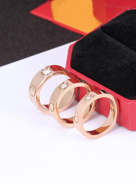 时尚钛钢戒指无钻三钻6钻指环