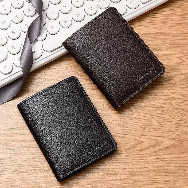 Card Holder Men's Wallet Short Portable Anti-Degaussing Id Card Holder Simple Compact Card Holder Driver's License Leather Case