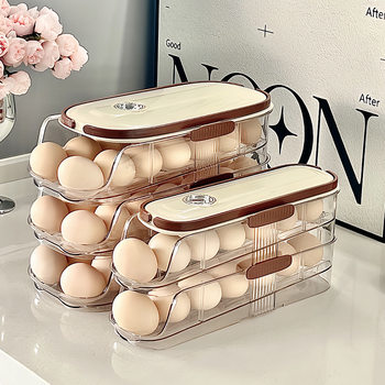 Kitchen Multi-layer Chronograph Egg Cartridge Slide-type Egg Roller Portable Egg Rack Side Storage Box for Refrigerator