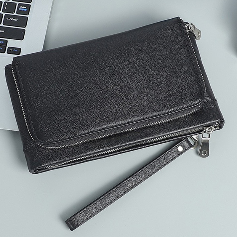 Túi clutch nam da bò thật cao cấp cầm tay công sở — đen