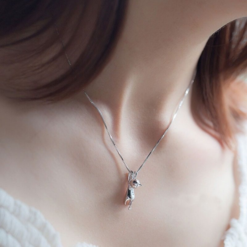 Women Korean Style Solid Three-Dimensional Cute Cats Cat Pendant Necklace