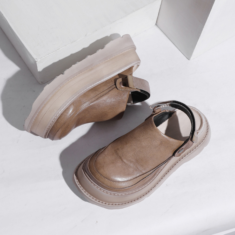 Dép mule nữ mũi vuông gót thấp phong cách cổ điển — đen, màu kaki