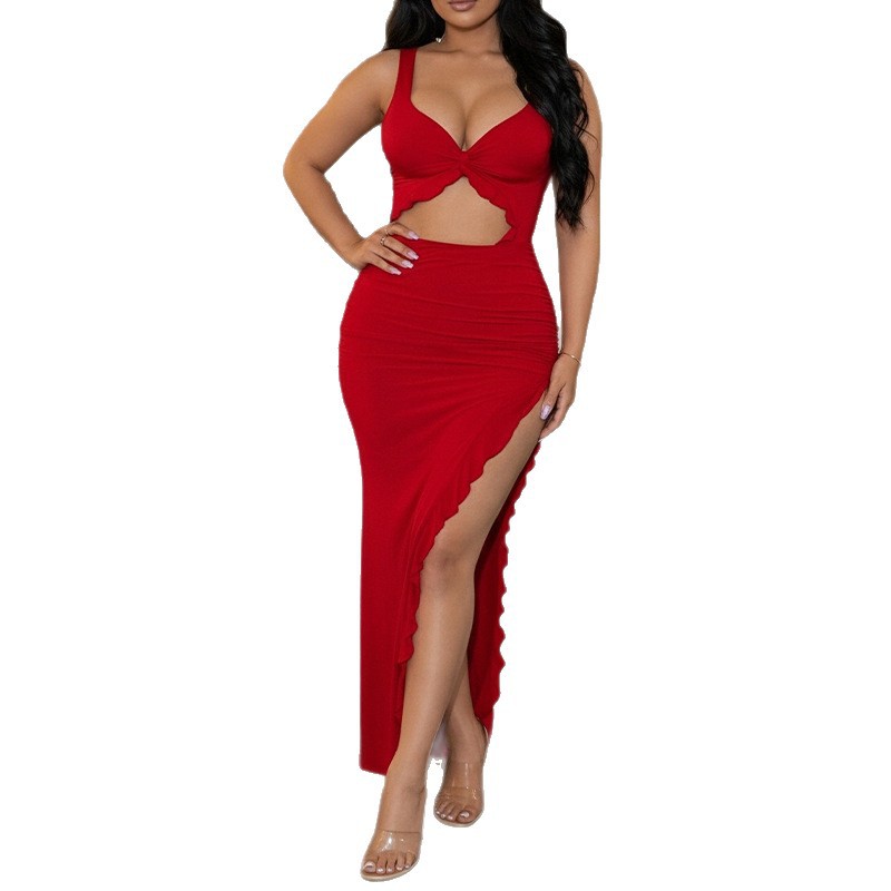 Spring Womens Dress Fashionable Sexy Slim Fit Hollow Out Split Design Perfect for Parties or Casual Outings